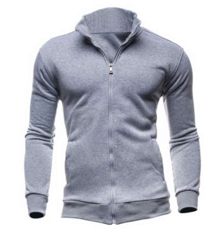 New Zip-Up Hoodie Jacket for Men, Solid Color