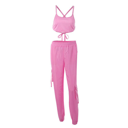 Women's Athletic Gym Set: Sleeveless Top & High-Waist Pants